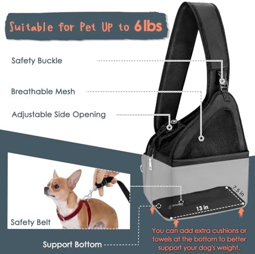 SlowTon Dog Sling Carrier, Hands Free Hard Bottom for Small Dogs up to 11lb - Image 2