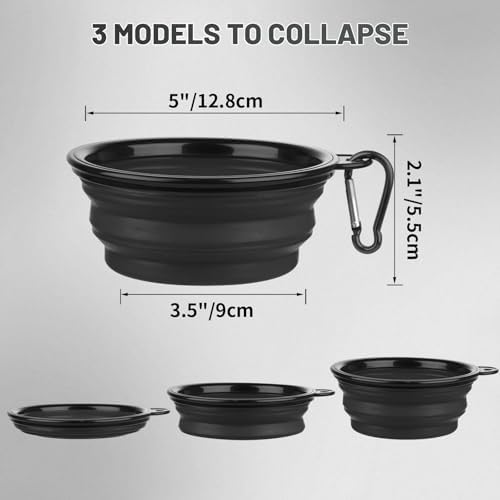 Dog Bowl Pet Collapsible Bowls, 2 Pack Collapsible Dog Water Bowls for Cats Dogs, Portable Pet Feeding Watering Dish for Walking Parking Traveling with 2 Carabiners (Small, Black+Black) - Image 5