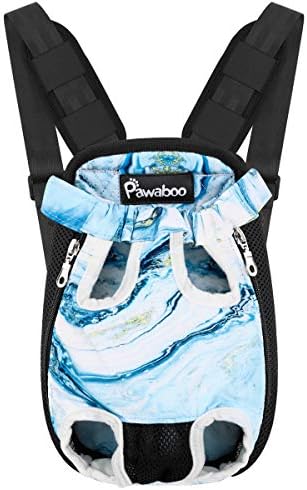 Pawaboo Pet Carrier Backpack, Adjustable Pet Front Cat Dog Carrier Backpack Travel Bag, Legs Out, Easy-Fit for Traveling Hiking Camping for Small Medium Dogs Cats Puppies, Large, Blue Marble by Pawaboo