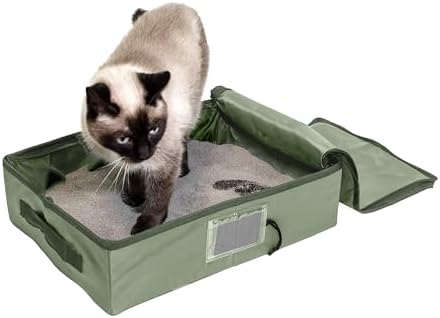 SportPet Designs Portable Travel Litter Box for Cats, Large Collapsible with Zippered Lid, Water-Resistant & Leak-Resistant Cat Litter Tray for Travel, Green - Image 4