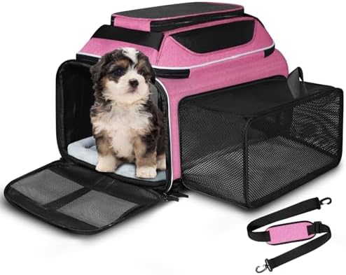 Petskd Top and Side Expandable Small Pet Carrier Airline Approved, Pink by Petskd