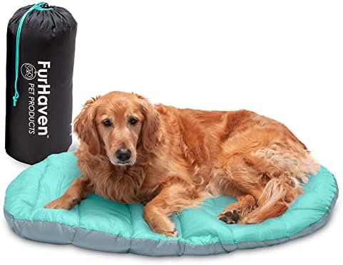 FurHaven Outdoor Travel Dog Bed for Large Dogs, Lightweight Trail Pup Travel Pillow Mat with Stuff Sack, Machine Washable & Foldable, Large, Aqua/Granite Gray by FurHaven
