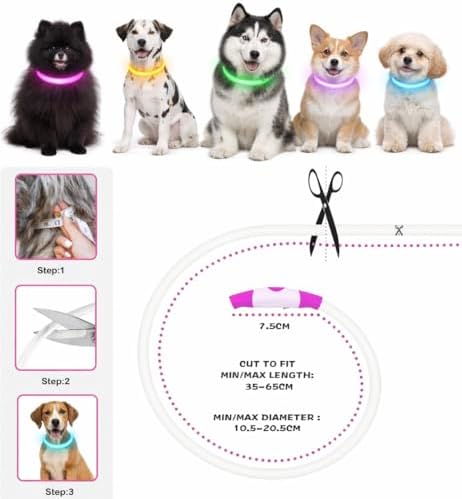 LED Dog Collar, Cut-to-Fit Light Up Dog Collar Protection for Night Walking, IP67 Waterproof USB Rechargeable Glowing Pet Collar, High Visibility Super Bright Flash Safety Lights for S/M/L Dogs (PINK) - Image 7