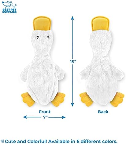 Best Pet Supplies Interactive Squeaky Dog Chew Toy, Ideal Dog Toys for Chewers, Small, Medium & Large Dogs, and Fetch Lovers - Crinkle Duck (White, Yellow & Green), Large - Image 6