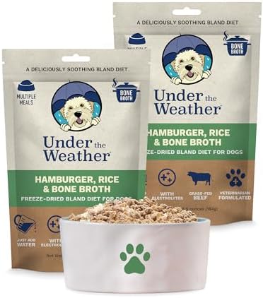 Under the Weather Bland Diet for Dogs | Easy to Digest for Sick Dogs | Always Be Ready | Contains Electrolytes - Natural Freeze Dried 100% Human Grade Meats| 2 Pack- Rice, Hamburger & Bone Broth - 6oz by UndertheWeather