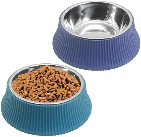 Kathson 2PCS Stainless Steel Dog Bowls Set Removable no tip Puppy Food and Water Feeder Bowl Basic Metal Small Dog Bowls for Dogs Cats Rabbit Guinea Pigs Ferret by kathson