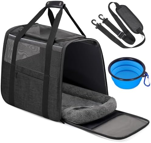 JUNGYOUN Premium ​Cat Carrier - ​Pet Carrier for Cat & Small Dogs up to 15lbs - ​Airline Approved Travel Dog Carrier with Anti-Escape Zippers, Collapsible Travel Bowl & Padded Strap by JUNGYOON