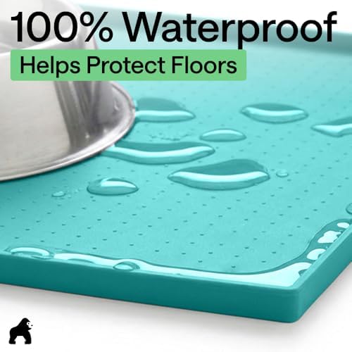 GORILLA GRIP Dog Food Mat, 100% Waterproof Silicone, 32x24 Turquoise - Image 4