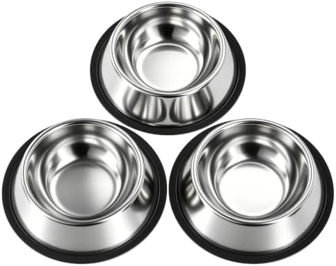 Stainless Steel Dog Bowls, 3 Pack, Non-Slip Dog Bowl Set, 13 Oz by KISENG
