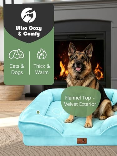 Spotted Play Orthopedic Dog Bed with Sides - Sofa Beds for Extra Large Dogs, Supportive Foam Pet Couch Bed with Washable Removable Cover, Waterproof Lining and Non-Slip Bottom, Ice Blue - XL - Image 2
