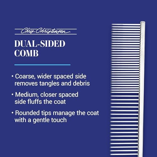 Chris Christensen 005 7.5 inch Fine/Coarse Long Tooth Greyhound-Style Butter Comb, Groom Like a Professional, Rounded Corners Prevent Friction and Breakage, Solid Brass Spin with Steel Teeth, Chrome - Image 3