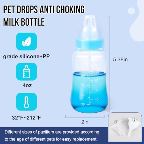 ASEVAT 4 oz 3PackPet Feeding Bottle, Anti-Choking Puppy Feeder Design,with 3pcs Replaceable and Reusable Silicone Nipples for Feeding Puppies, Kittens, Small Animals - Image 5
