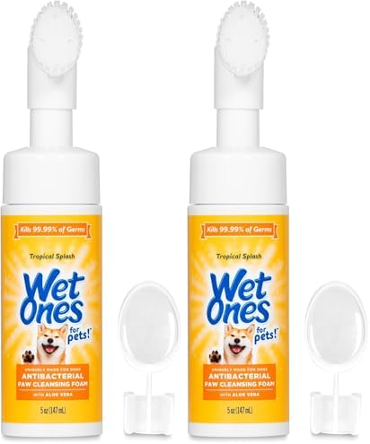Wet Ones for Pets Antibacterial Dog Paw Cleaner with Built-In Brush, Foaming No-Rinse Formula for Cleaning Dirty Paws After Walks, Gentle Everyday Paw Wash for Dogs, 5 Oz - 2 Pack by WetOnes