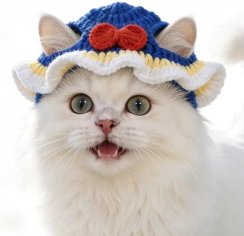 White Snow Cat Hat, Cotton & Soft Cute Knitted Hats for Cats Birthday Party Spring Christmas Puppy Hat for Small Pets (White Snow, M) by floofelove