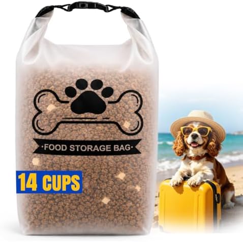 Airtight Dog Food Storage Bag 14-Cup with Roll-Top Closure by GNEOCO