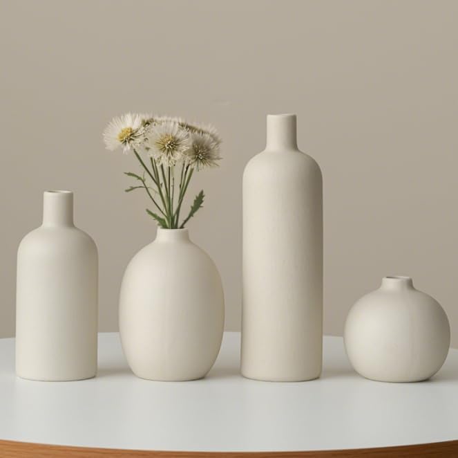 Modern Ceramic Vase Set, Neutral Colors, Decorative Vases for Home Decor, 4 Piece Collection (Beige) - Image 4