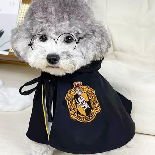 ANIAC 3PCS Halloween Dog Costume Cat Wizard Cape Glasses and Necktie Set Halloween Puppy Outfit Pet Academy Magician Cosplay Apparel for Kitten Cat Small Dogs (Black+Yellow, Medium) - Image 4