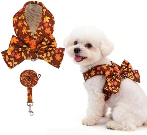 KOOLTAIL Fall Dog Harness and Leash Set for Small Medium Dogs Cats,Thanksgiving Cute Puppy Vest Harnesses with Bowtie, Step in No Pull Soft Mesh Padded Adjustable Harness for Extra-Samll Pet Boy Girl by KOOLTAIL