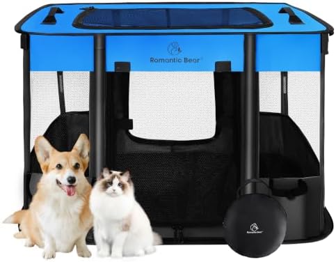 ROMANTIC BEAR Dog Playpen,Foldable Pet Puppy Cat Playpen,M(31"x23"x21") by ROMANTIC+BEAR