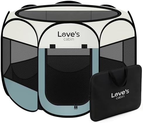 Love's cabin Pet Puppy Dog Playpen, Medium Dog Tent Crates Cage Indoor/Outdoor, Portable Playpen for Cat, Foldable Pop Up Dog Kennel Playpen with Carring Case, Removable Zipper Top, Moss Green by Lovescabin