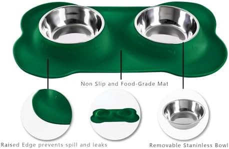 Hubulk Pet Dog Bowls 2 Stainless Steel Dog Bowl with No Spill Non-Skid Silicone Mat + Pet Food Scoop Water and Food Feeder Bowls for Feeding Small Medium Large Dogs Cats Puppies (X- L, Huntergreen) - Image 3