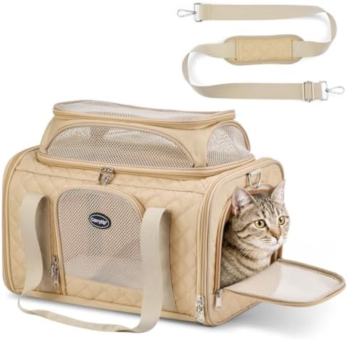 Airline Approved Cat Carrier with Expandable Top, 17x11x9.5 in, Brown by Carrytip