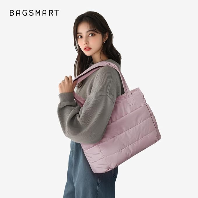 BAGSMART Tote Bag for Women, Lightweight Puffy Tote Bag with Compartments Shoulder Bag Handbag for Travel, Work, Gym | Lightweight - Image 6