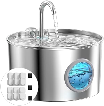Cat Water Fountain Stainless Steel: Cat Fountain with 6 Filters + 3 Sponges by GIOTOHUNPetLife