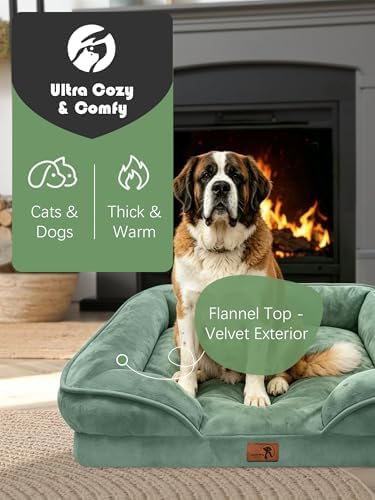 Spotted Play Orthopedic Dog Bed with Sides - Sofa Beds for Extra Large Dogs, Supportive Foam Pet Couch Bed with Washable Removable Cover, Waterproof Lining and Non-Slip Bottom, Green - XXL - Image 2