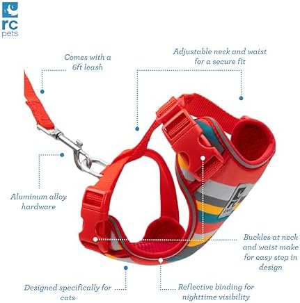 RC Pets Adventure Kitty Cat Harness | Adjustable Airmesh Vest with D-Ring and 6ft Leash for Walking and Travel | Multi Stripes, Large - Image 5