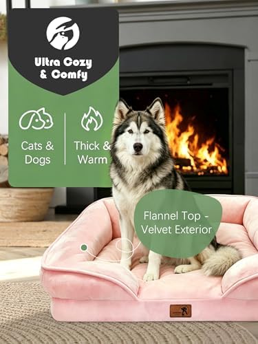 Spotted Play Orthopedic Dog Bed with Sides - Sofa Beds for Extra Large Dogs, Supportive Foam Pet Couch Bed with Washable Removable Cover, Waterproof Lining and Non-Slip Bottom, Pink - XL-Plus - Image 2