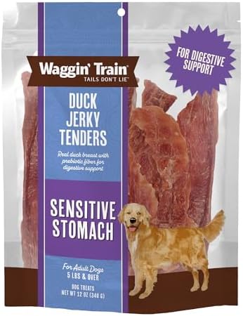 Waggin' Train Duck Jerky Dog Treats for Dogs with Sensitive Stomachs, Made with 100% Real Duck Breasts, Three All-Natural Ingredients, High Protein Dog Treat, Easily Digestible for Dogs, 12 oz. Pouch by WagginTrainDogTreats