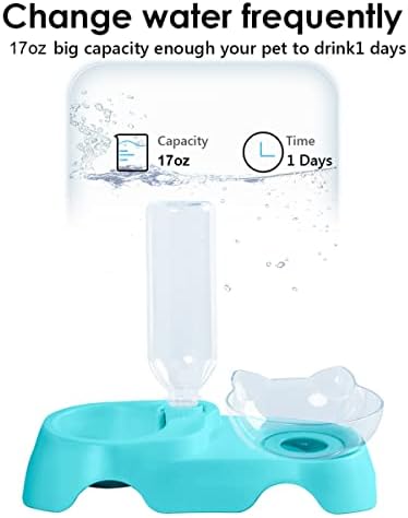 MILIFUN Double Dog Cat Bowls - Pets Water and Food Bowl Set, 15°Tilted Water and Food Bowl Set with Automatic Waterer Bottle for Small or Medium Size Dogs Cats - Image 3