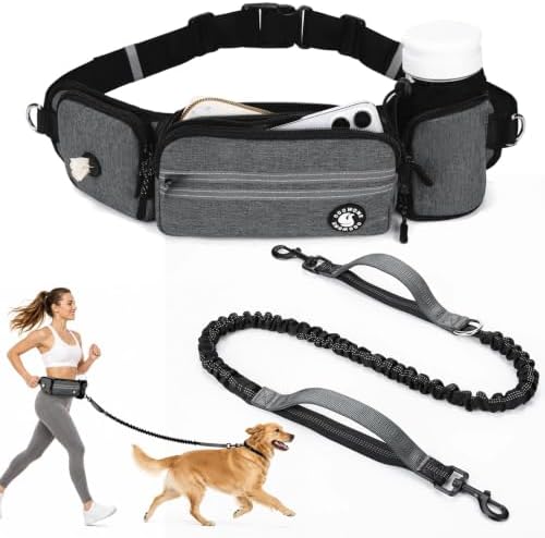 Hands Free Dog Leash with Dog Walking Fanny Pack,Grey by COOWONE