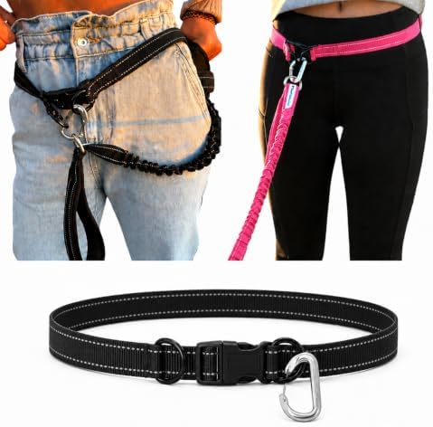 Shed Defender Hands Free Dog Leash Belt - Seen on Shark Tank - Attaches to All Leashes, Hands-Free Waist Leash for Walking, Running, Hiking, Adjustable one Size fits All, Designed in USA (Black) by ShedDefender