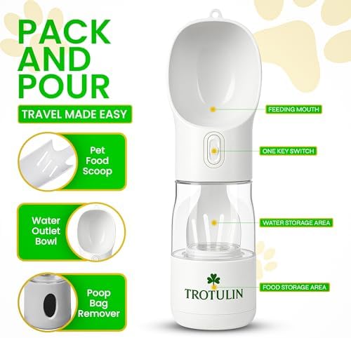 3-in-1 Portable Dog Water Bottle & Food Container,Leak Proof Pet Dispenser with Bowl, Poop Bag Holder & Wrist Strap, BPA Free Travel Water Bottle for Dogs & Cats, Outdoor Walks & Hiking - Image 4