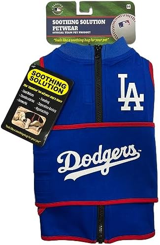 MLB Los Angeles Dodgers Dog Anxiety Shirt Calming Soothing Vest for Dogs Cats with Anxiety, Fears, Fireworks, Loud Noises, Dark, Lonely Keeps Dogs Calm & Feeling Safe, Relaxing Jacket X-Small by PETSFIRST
