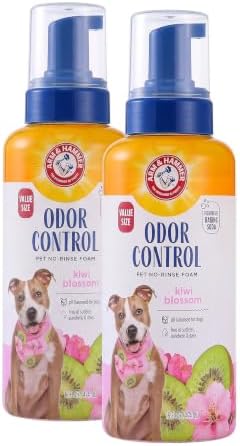 Arm & Hammer for Pets Odor Control Pet No-Rinse Foam with Baking Soda, Kiwi Blossom Scent, Best Odor Eliminating Foam for Dogs and Puppies; Waterless Dog Deodorizer, 16 Fl Oz (Pack of 2) by ArmHammer
