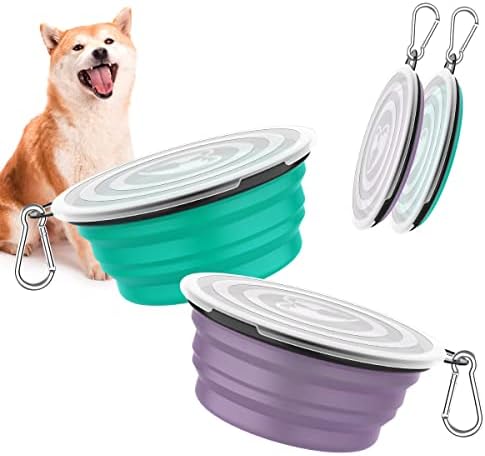 Pawaboo Collapsible Travel Dog Bowls 2 Pack with Lids&Carabiners Silicone by Pawaboo