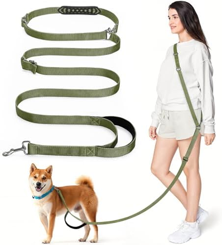 8.5ft Hands Free Dog Leash Adjustable for Medium Dogs, Army Green by Tivray