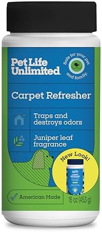Pet Life Unlimited Carpet Deodorizer Powder, Strong Pet Odor Eliminator & Carpet Freshener, Plant-Based Juniper Leaf Scent, Pet_Safe, 16 Ounce (Pack of 6) by PetLifeUnlimited