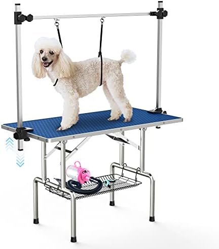 Lyromix 36'' Foldable Dog Grooming Table with Arms/Nooses/Mesh Tray, Blue by Lyromix