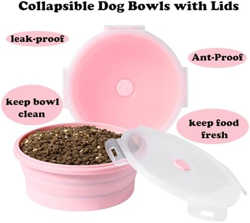 Joyinjojo Collapsible Dog Bowls with Lids, 2 Pack Portable Travel Dog Bowls for Small Medium Large Dogs, Silicone Foldable Outdoor Dog Cat Food Water Bowls for Camping Hiking Road Trip, Pink 12 oz - Image 4