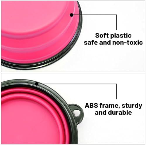 Dog Bowl Pet Collapsible Bowls, 2 Pack Collapsible Dog Water Bowls for Cats Dogs, Portable Pet Feeding Watering Dish for Walking Parking Traveling with 2 Carabiners (Large, Orange+Pink) - Image 4