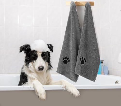 Puomue 3 Pack Microfiber Dog Towels for Drying Dogs, Super Absorbent and Soft Pet Grooming Towel, 40 Inch X 23.6 Inch, Perfect Dog Drying Towels for Large, Medium or Small Dogs, Grey - Image 5