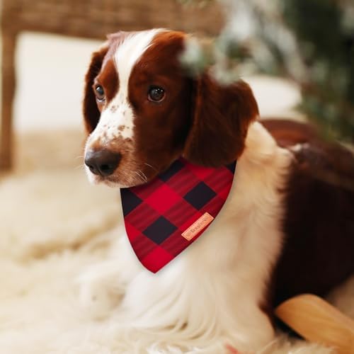 2 Pieces Christmas Buffalo Plaid Dog Bandanas, Double-Sided Reversible Triangle Scarf, Red and Green Checkered Design, Holiday Pet Costume Accessories for Dogs and Cats (X-Small) - Image 6