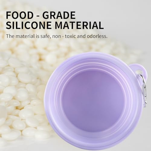 Collapsible Dog Bowls 2-Pack, Portable Travel Dog Bowl with Carabiner, Food-Grade Silicone Pet Bowl for Hiking, Walking (Macaron Pink and Violet) - Image 2