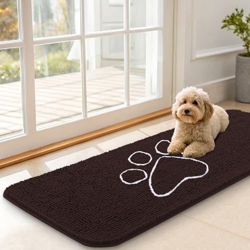 OLANLY Dog Door Mat for Muddy Paws 47x17, Paw Print Design Chenille Mud Mat by OLANLY