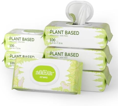 IMMHABI 600 Count Hypoallergenic Dog Wipes, Unscented Plant-Based Pet Wipes by IMMHABI