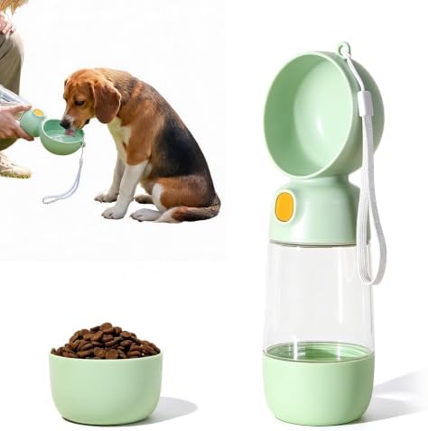 Portable Dog Water Bottle with Food Container 2 in 1(13.5oz Green) by Unknown